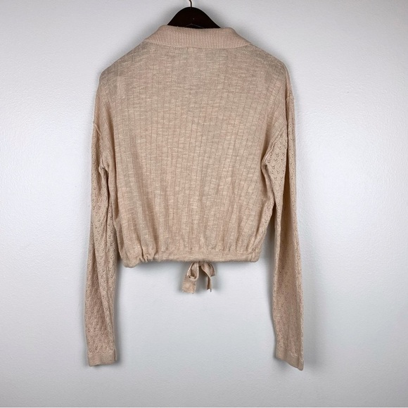 Free People Betty Button Down Tie-Front Pointelle Collared Sweater Size L - Picture 6 of 10